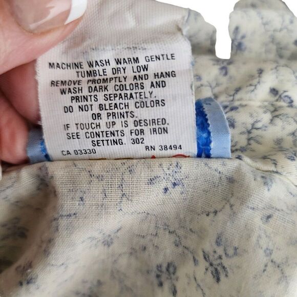 Vintage 80s Button Up Blouse Womens Size M White Blue Country Floral Shabby - Picture 6 of 6